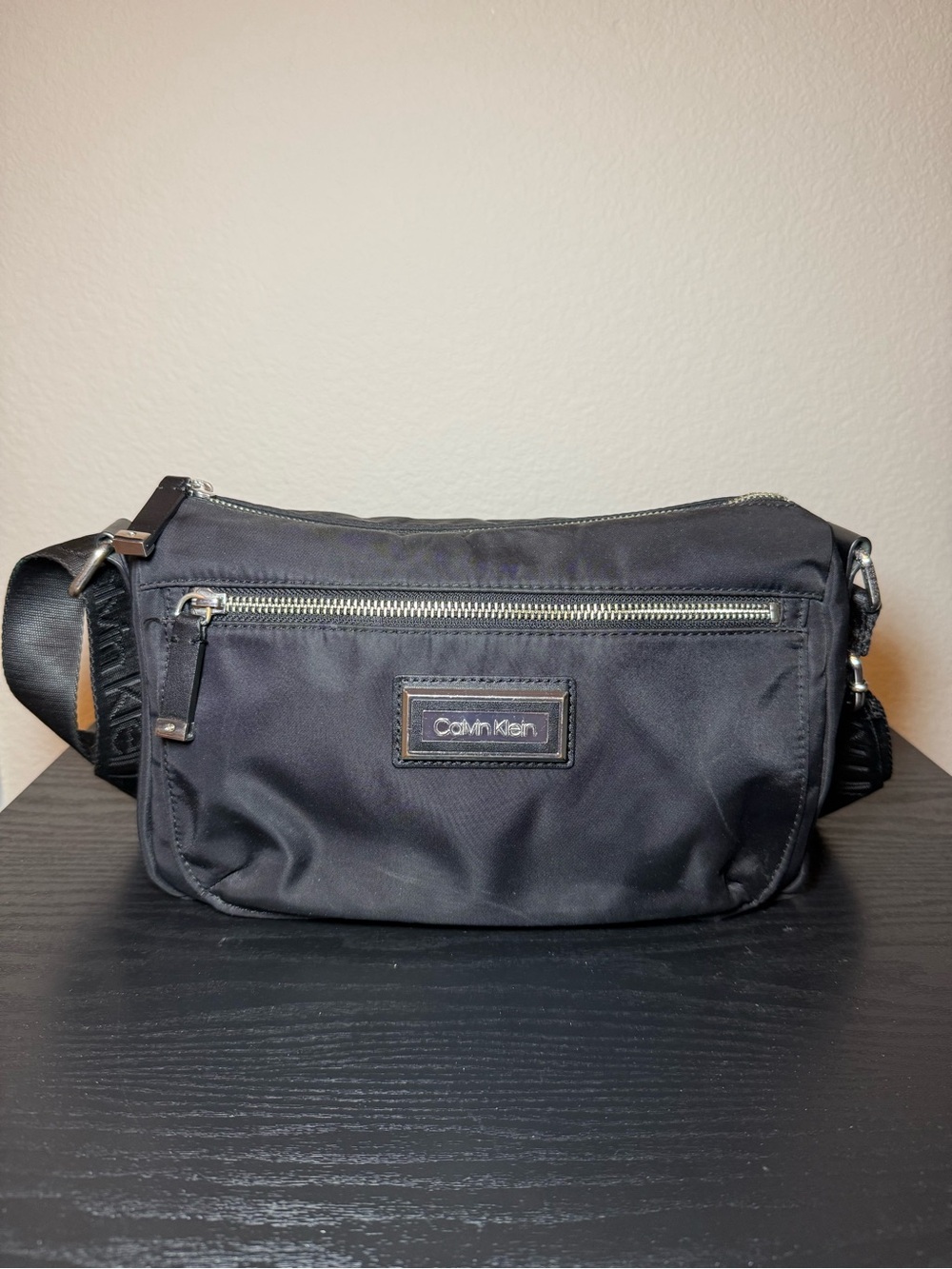 Calvin Klein Black Nylon Crossbody Bag with Silver Hardware